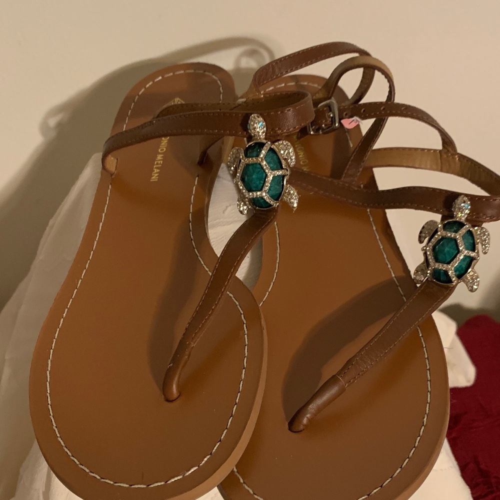 Brown Sandals with Turtle Embellishments